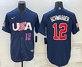 Men's USA Baseball #12 Kyle Schwarber Number 2023 Navy World Baseball Classic Stitched Jersey,baseball caps,new era cap wholesale,wholesale hats